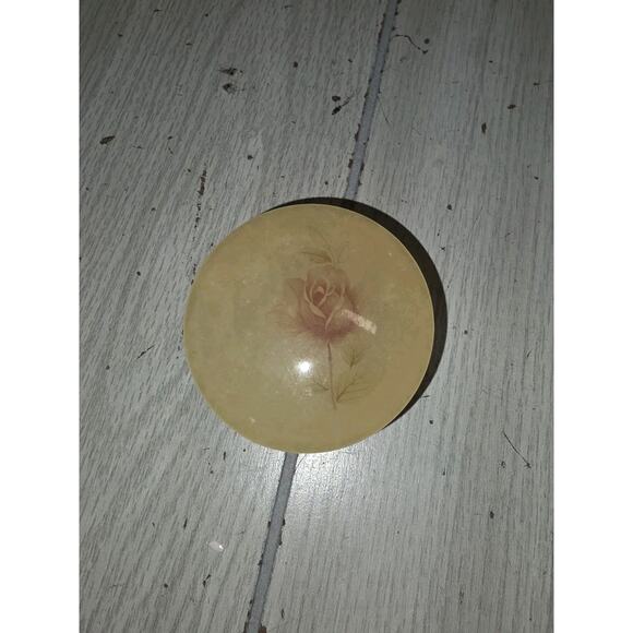 Vintage Alabaster Pocket/Trinket Box Pink Rose Detail Vanity Decor Victorian - Picture 2 of 7